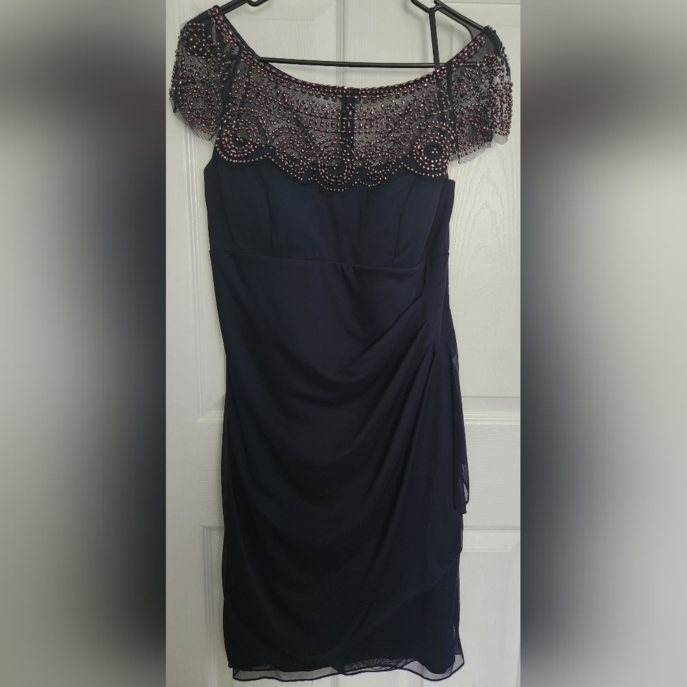 Xscape Blue Strapless Sheath Cocktail Dress